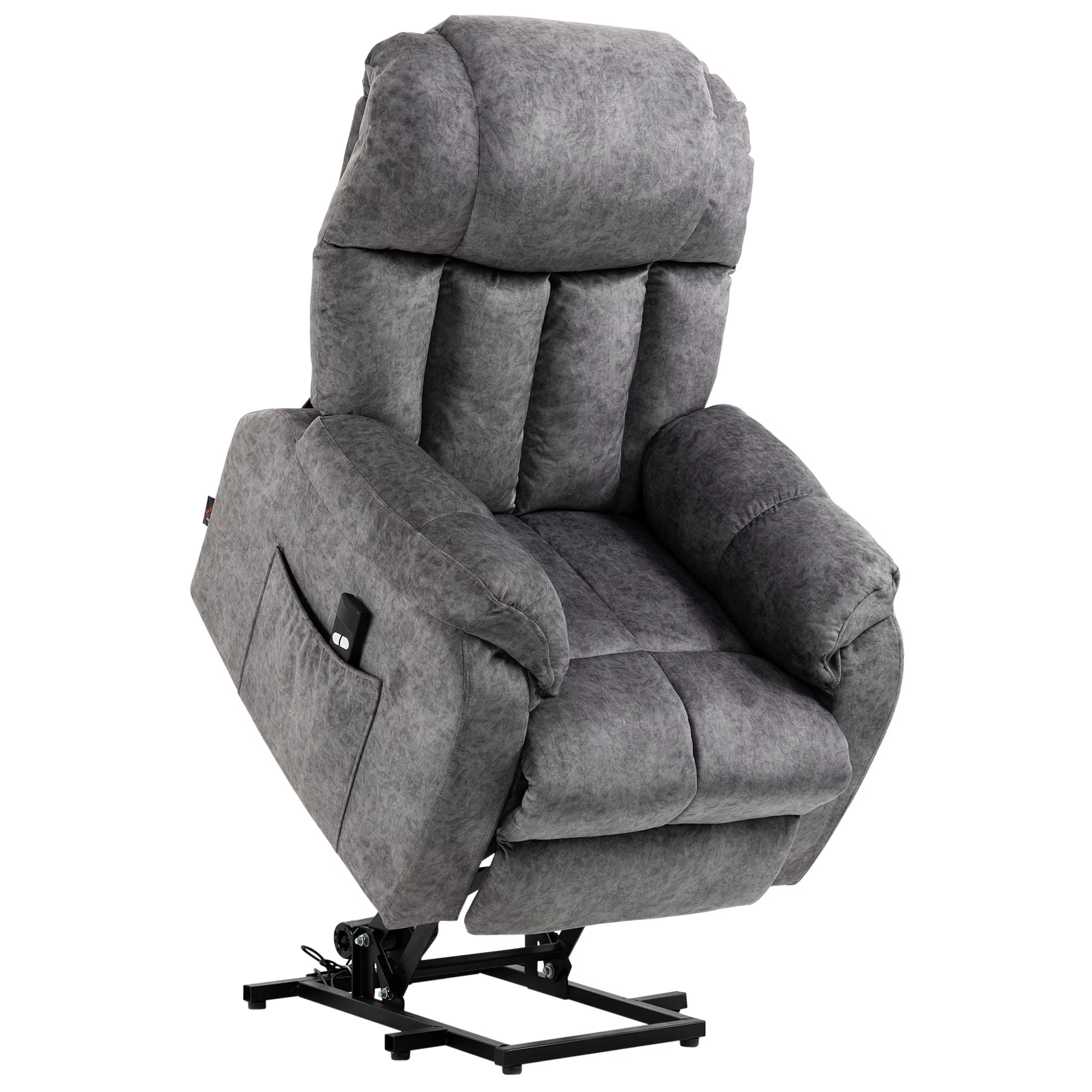 HOMCOM Relax Chair Lifts People Velvet Upholstered with Electric Recliner 135 ° Remote Control Footrest and 2 Side Pockets 91x83x100 cm Gray