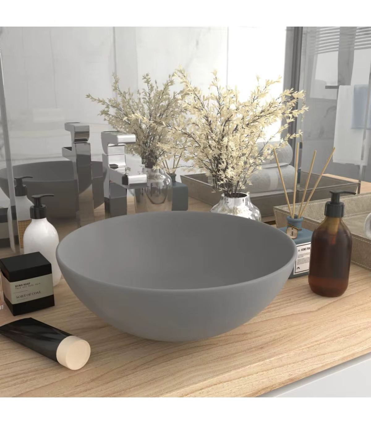 Clear gray ceramic round bathroom basin sinks