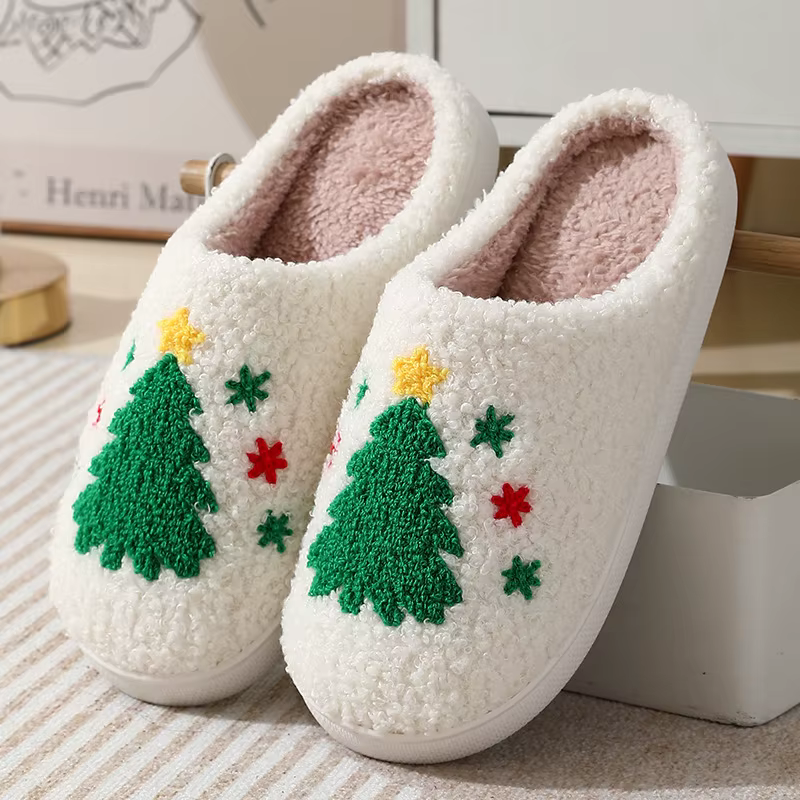 Christmas Slippers Women's Men Home Bedroom Shoes Winter Men's Female Indoor Plush Soft Fluffy Living Room Floor Flip Flops