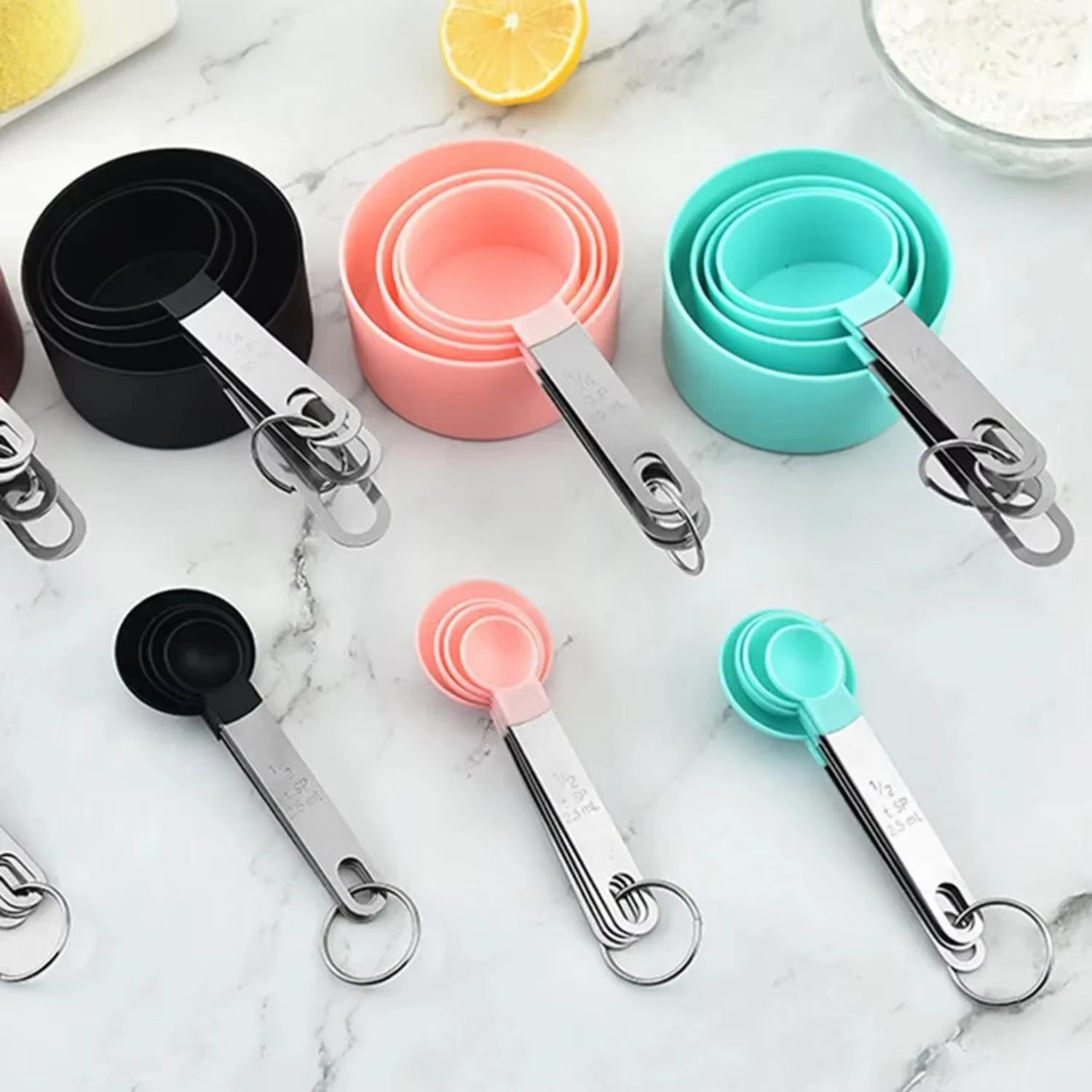 Set(8PCS) Stainless Steel Handle Measuring Cup and Spoon 8-piece Set Plastic Graduated Measuring Cup Set