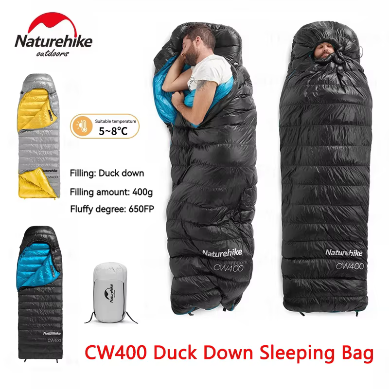 Naturehike CW400 Sleeping Bag Camping Winter Duck Down 650FP Thermal Sleeping Bag Outdoor Single Envelope Sleeping Bag Protable