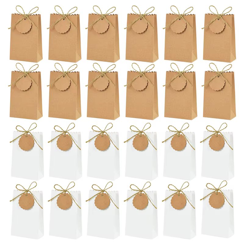 10-50pcs Kraft Paper Gift Box Retro Candy Cookie Bag with Rope Wedding Favors Birthday Party Supplies Christmas Gift Packaging