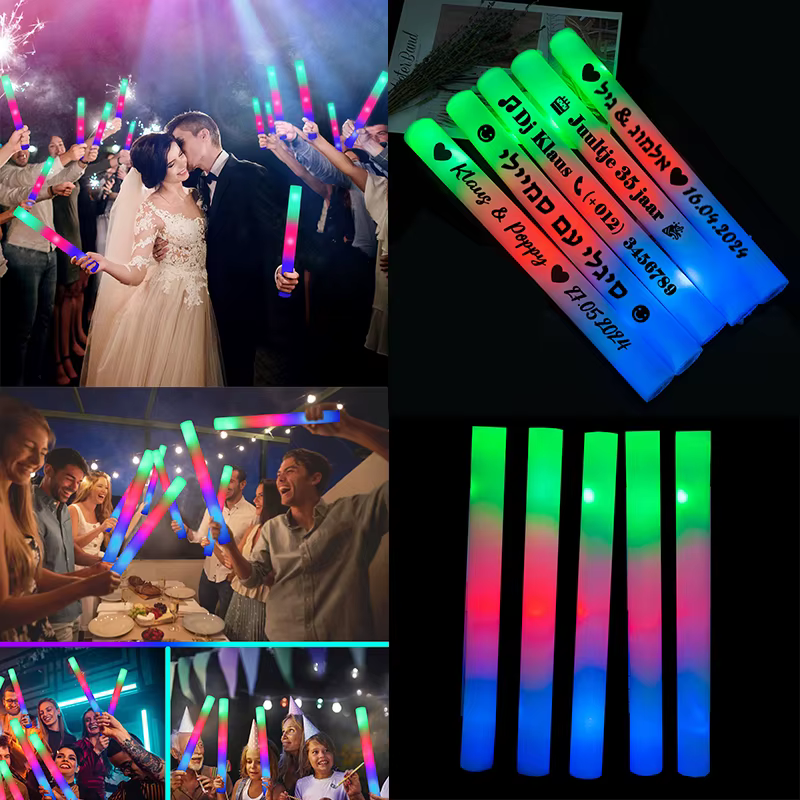 30/40/60/100/120Pcs RGB Glow Foam Stick Bulk Colorful LED Glow Sticks  Cheer Tube Dark Light Birthday Wedding Party Supplies