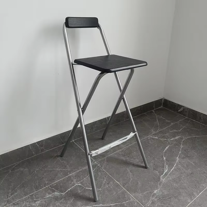 Minimalist Bar Stool Folding Upholstered High Stool Bar Stool Backrest Bar Stools Outdoor Metal Leisure Portable Chairs