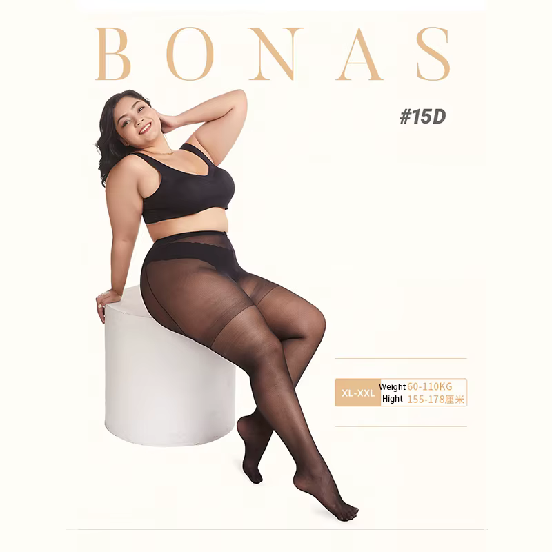 BONAS 15D XXXL Ultrathin Transparent Pantyhose Elasticity Tights Queen Size Stocking Tear-Resistant Nylon Women's Sexy Stockings