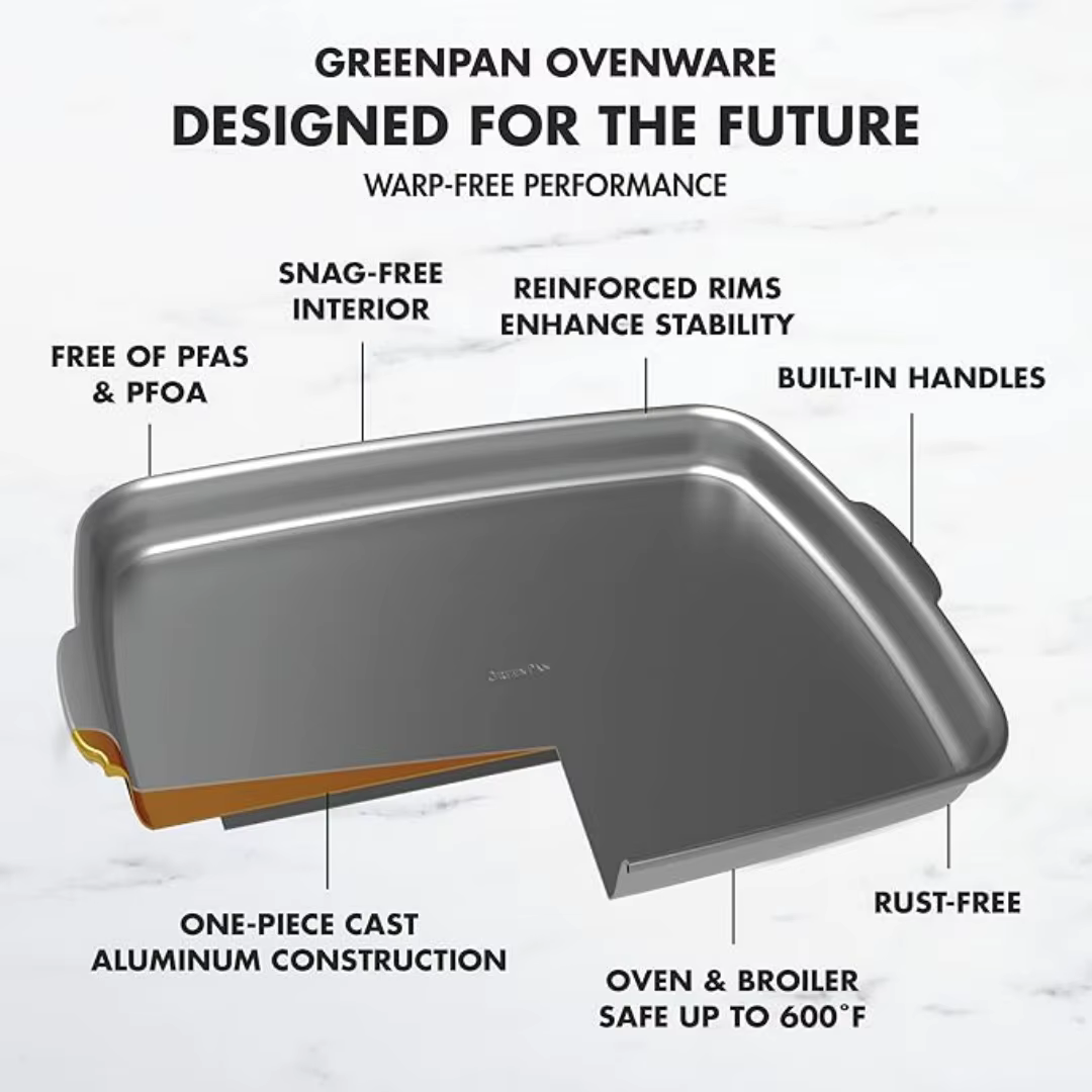 Green Pan Premiere Ovenware Healthy Ceramic Non-stick PFOA and PFAS Free Rectangular Square Quarter sheet metal