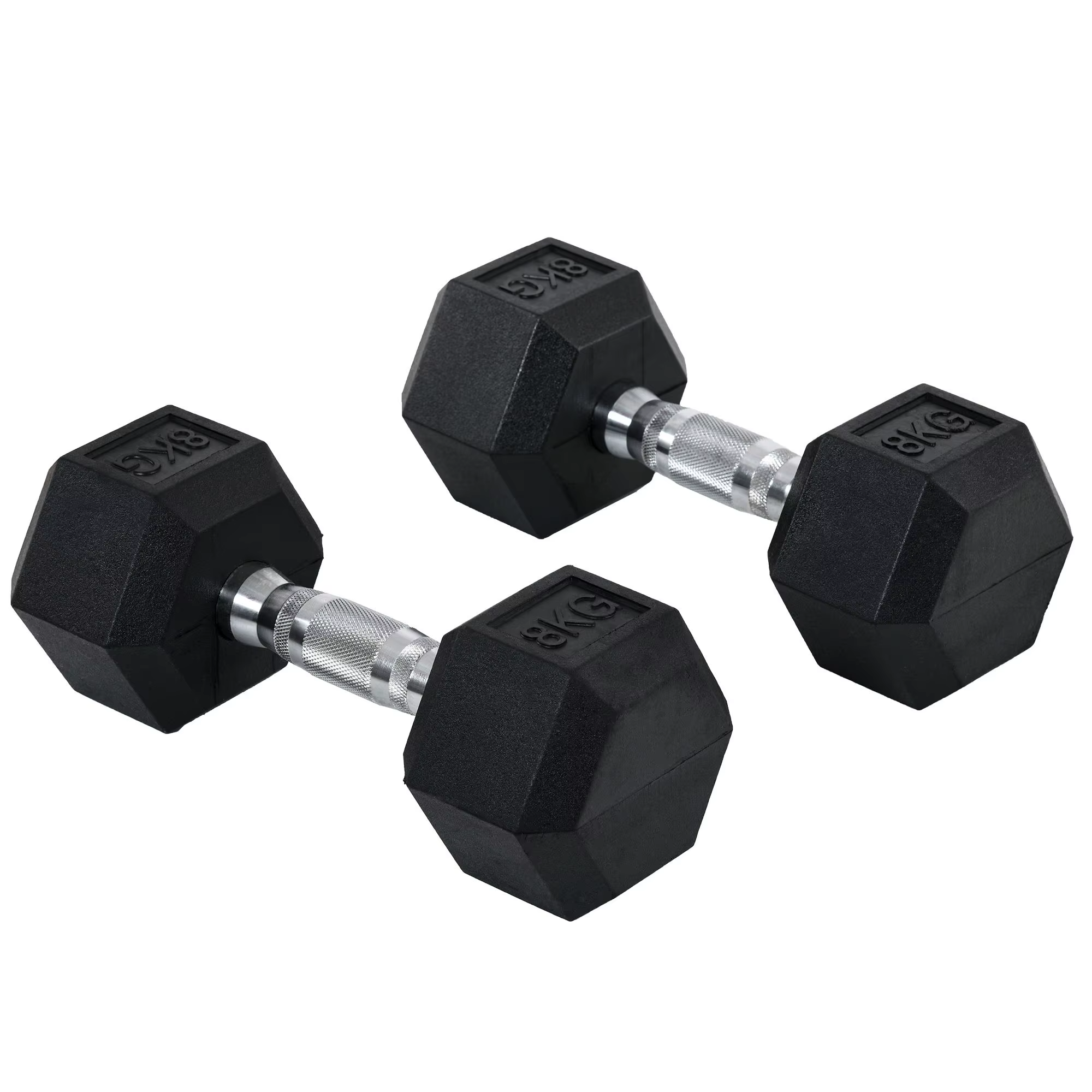 HOMCOM 8kg dumbbell set with metal connecting bar and Hexagonal head 16kg Total weight set for home training gym office black and silver