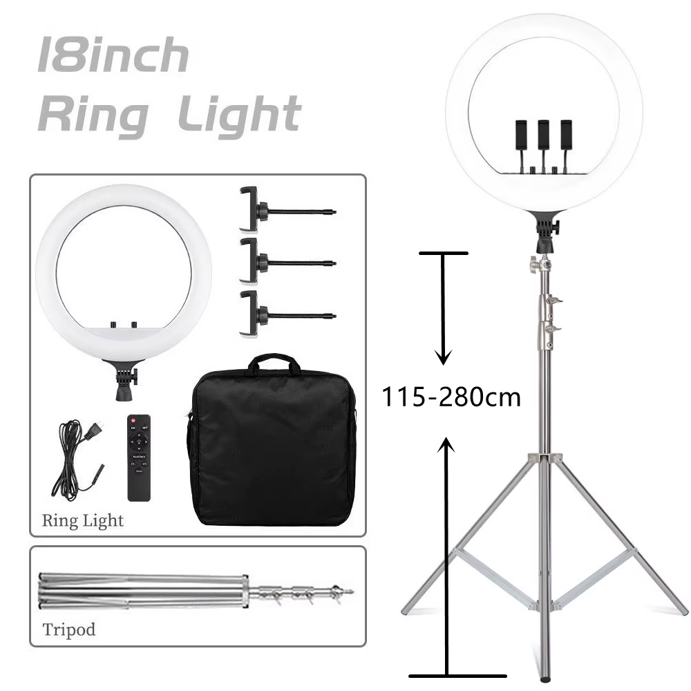 Ring Light Photography 18 inch LED Large Selfie Video Remote Control Tripod Stand Phone Clip YouTube Live Lighting Photo Studio