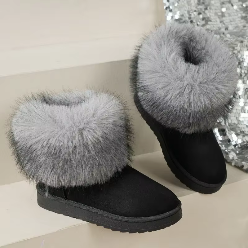 Women Shoes 2024 Retro Round Toe Women's Boots Winter Plush Warm Short Boots Lightweight Non-slip Ladies Snow Boots