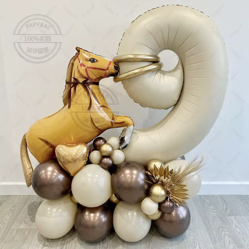42PCS Cow Party Theme Balloon Set 40inch Cream Number Horse Foil Globos Cowgirl Balloon Birthday Baby Shower Supplies 2024