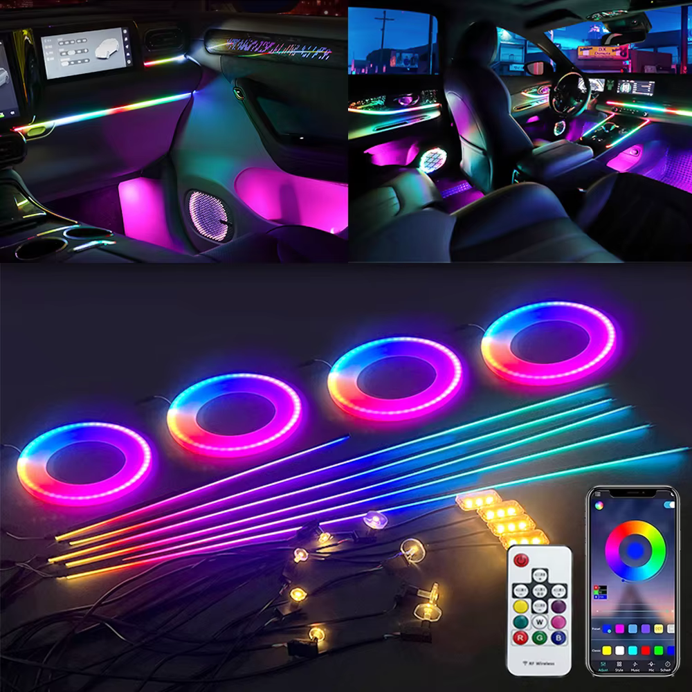 18 in 1 Car LED Symphony Rainbow Streamer Ambient Light Interior RGB Color Neon Acrylic Strip Atmosphere Lamp App Remote Control