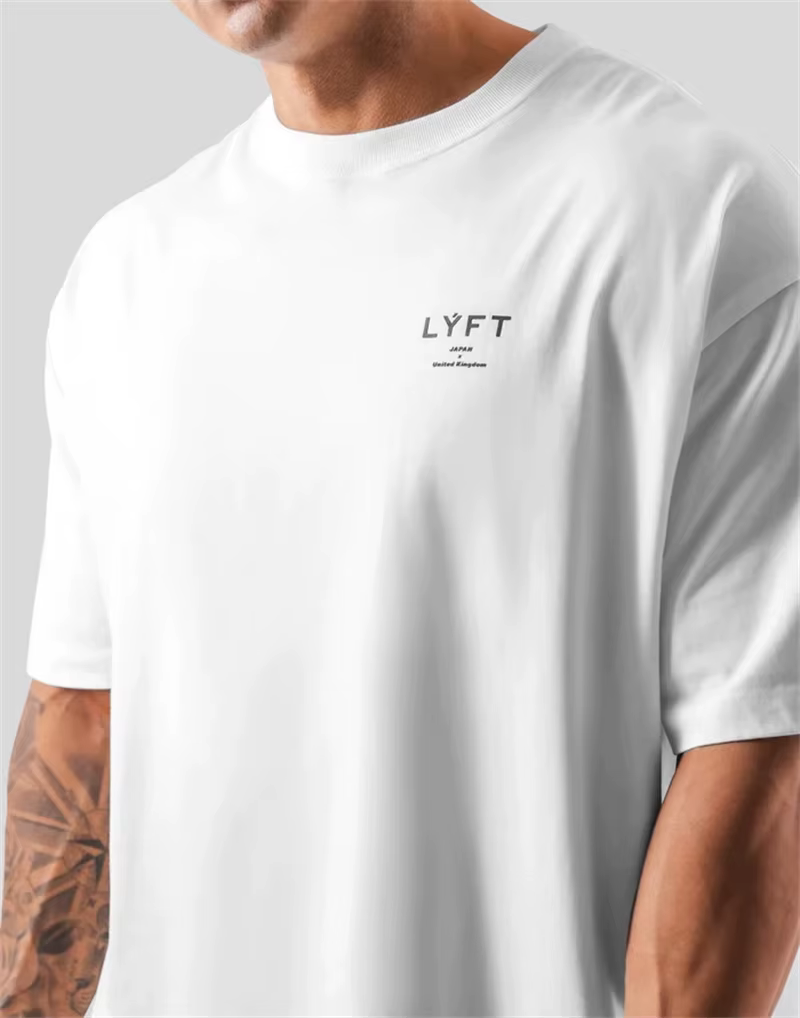 ONE POINT LYFT Print Big T Shirt Men Running Sport Gym Fitness Training Oversized 100% Cotton T-shirt Mens Bodybuilding Tee Tops