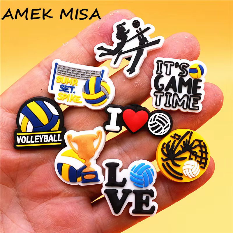 1pcs Love Volleyball Style PVC Shoe Charms Decorations Block Spiking Smash Shoe Accessories Game Time Clog Pins Buckle U520