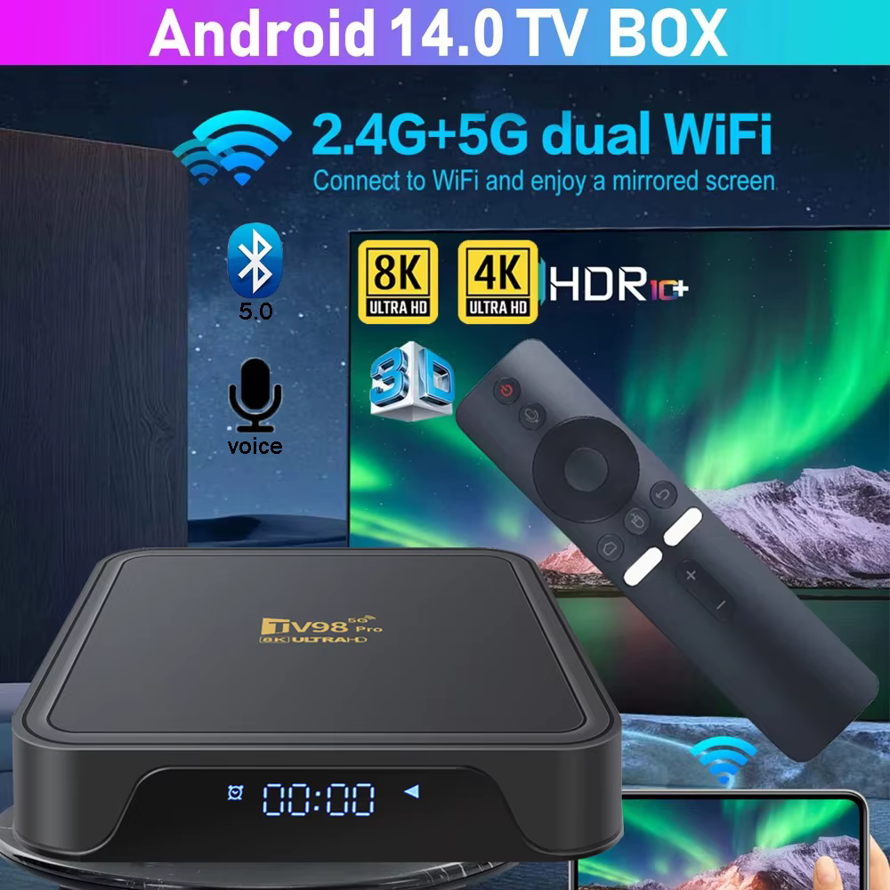 Android 14 TV Box TV98 Pro Allwinner H313 Quad Core 2GB 16GB 8K 4K Dual Wifi6 BT5.0 Voice Remote 2GB 8GB Smart Set Top Box iptv