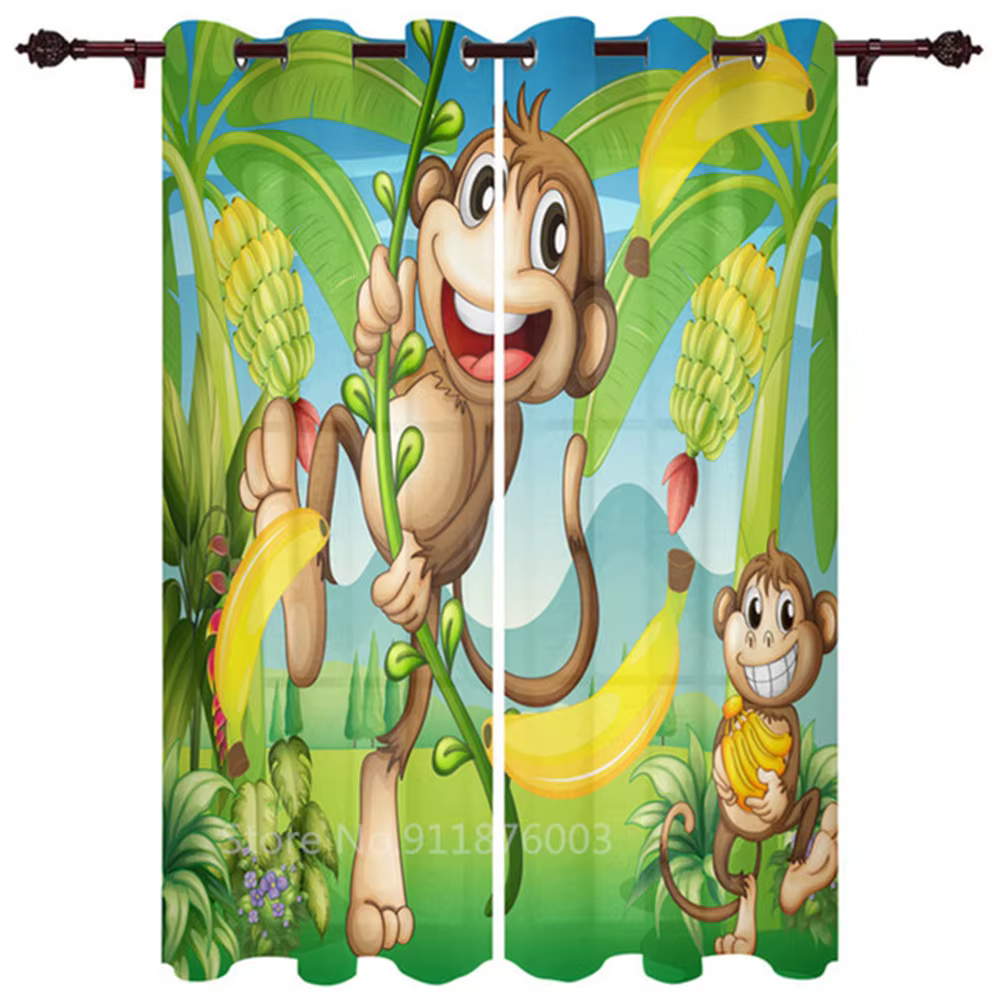 Bedroom Kitchen Curtain Cartoon Zoo Animals Collection Jungle Child Window Curtains For Living Room Ultra-thin Micro Shading