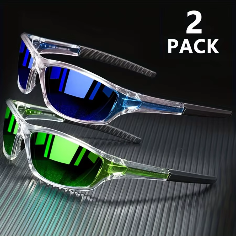 2pairs Sports Polarized Sunglasses for Men Lightweight Night Vision Male Shades Cycling Driving Fishing Fashion Mirror Sunglass
