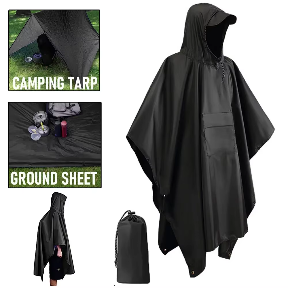 Outdoor 3 In 1 Hooded Waterproof Military Raincoat Poncho Camping Hiking Travel Rain Shelter Tent Jacket Brand