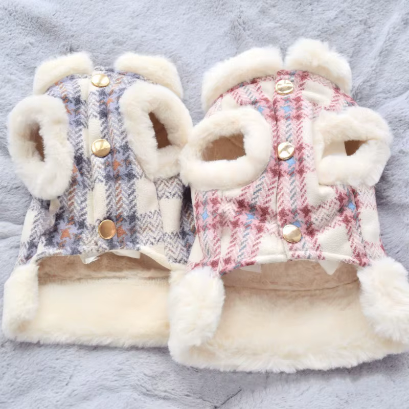 Fur Collar Dogs Coat Winter Warm Dog Jacket Pet Clothes for Small Medium Dogs Traction Dog Jacket Coat Teddy Bichon Pet Clothes