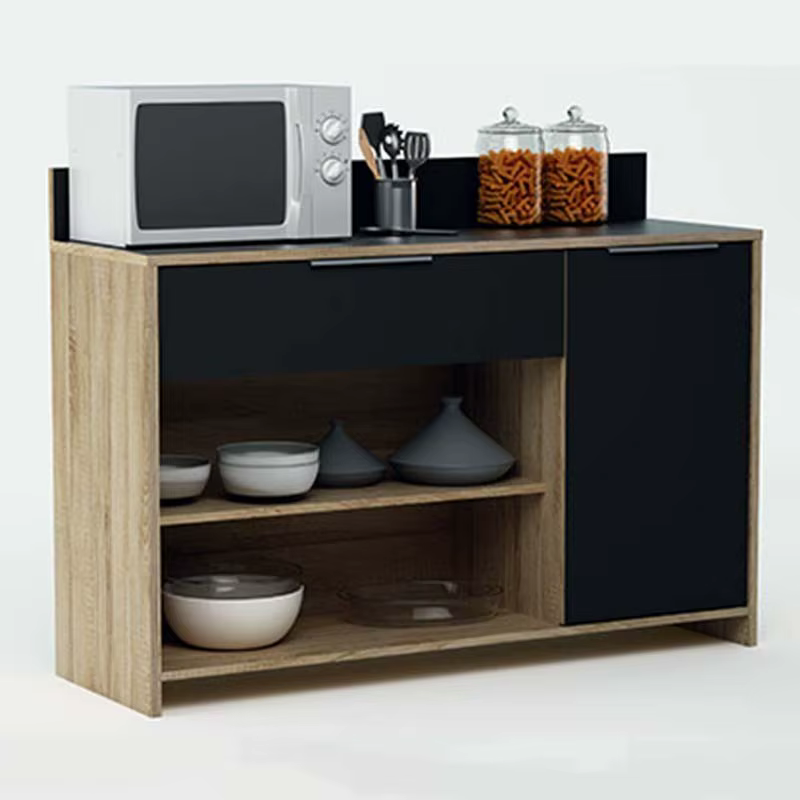 Microwave auxiliary furniture, black and oak sideboard, kitchen auxiliary furniture, kitchen furniture, modern kitchen cabinet. Measures: 123x85cm
