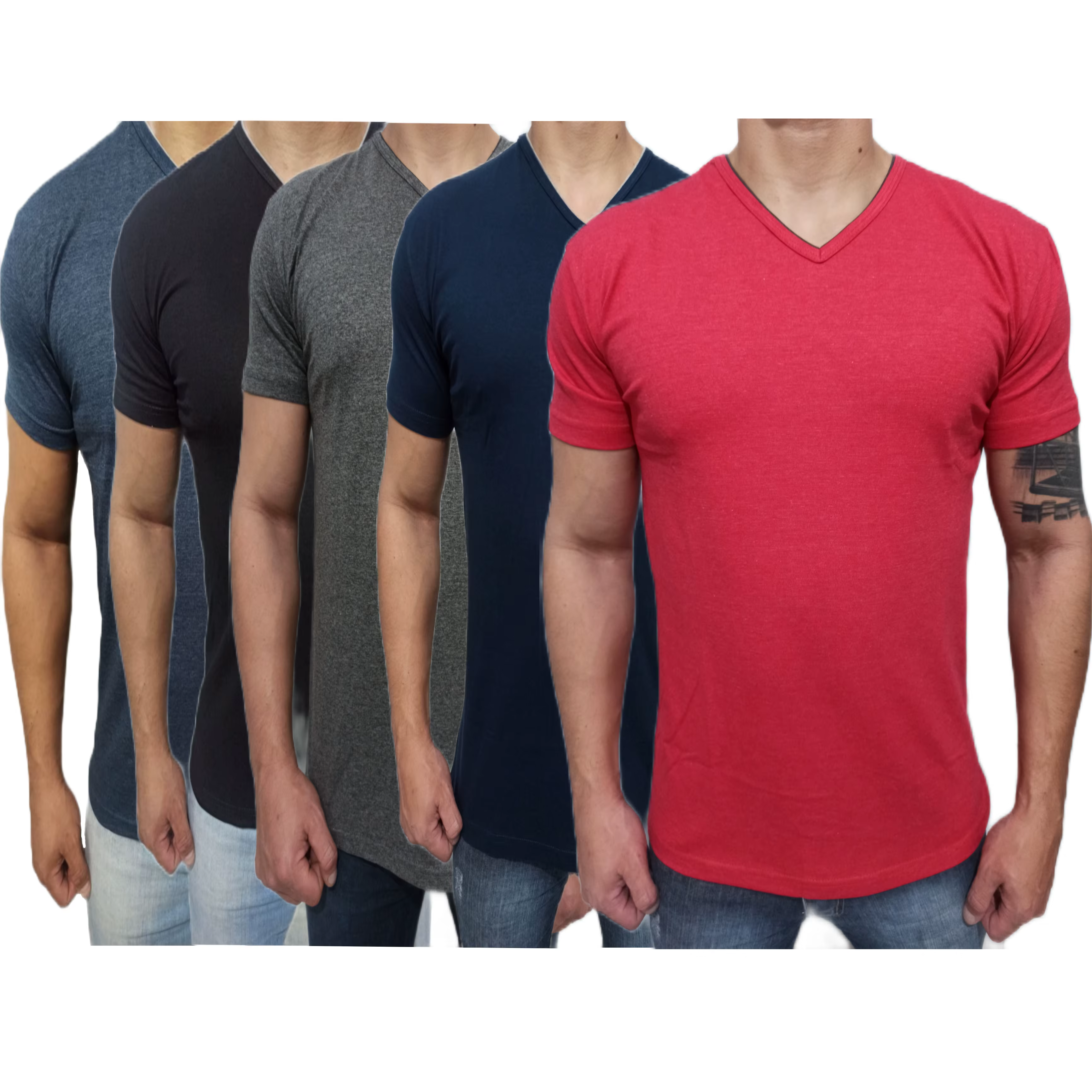 5 Kit Men's T-Shirts V-collar Cotton Lisa Casual Slim