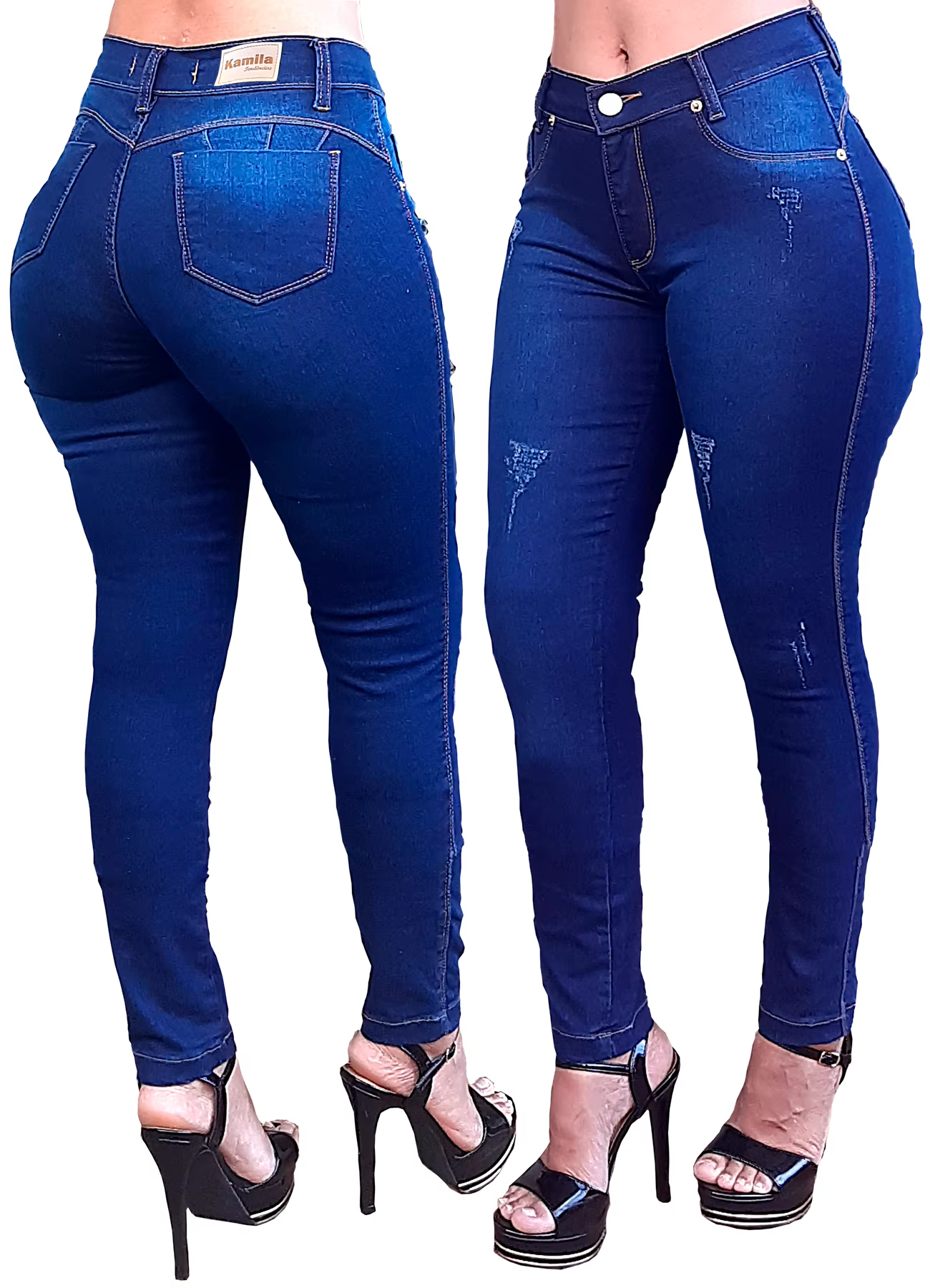 Calça jeans with Lycra (spandex) resale wholesale high waist