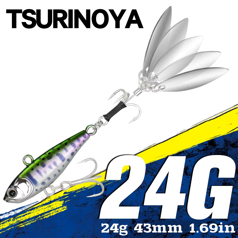 TSURINOYA 360° VIB Spinner Sinking Bait 24g 43mm TA Fishing Lure Spoon Jig Head Saltwater Seabass Mackerel Metal Hard Bait
