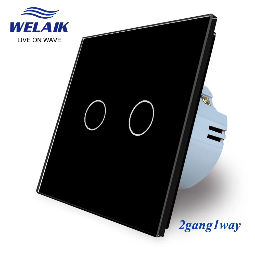 WELAIK EU European Touch Switch 1~1000W Wall Switch 2gang1way Crystal Glass Panel Smart LED Light Wall Touch Switch 220V A1921CW