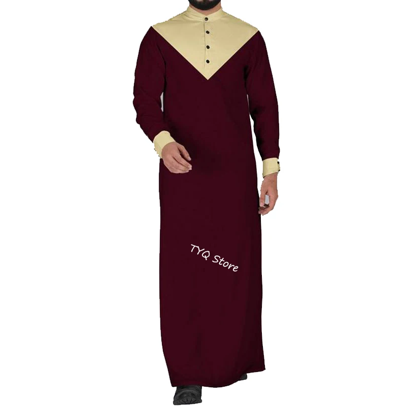 Fashion Men Vintage Islamic Muslim Kaftan Abaya Saudi Dubai Collar Robes Jubba Thobe Long Sleeve Indian Clothing  S-5XL
