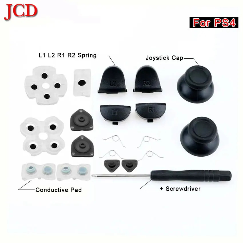 For PS4 Controller Repair Set L1 R1 L2 R2 Trigger Buttons 3D analog Joysticks Thumb Sticks Cap Conductive Rubber Screwdriver Kit