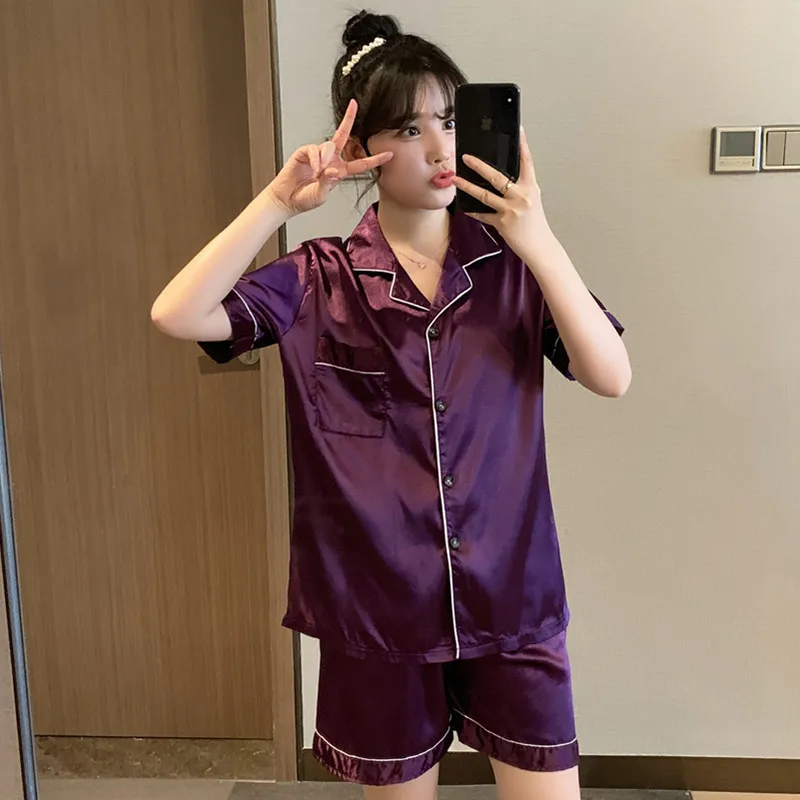 Luxury Pajama Suit Satin Silk Pyjamas Sets Couple Sleepwear Casual Family Pijama Lover Night Suit Men & Women Plus Size Pj Set