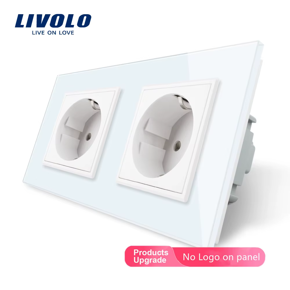 Livolo EU Standard Wall Power Socket, White Crystal Glass Panel Smart Socket Adapter Manufacturer of 16A Wall Outlet,C7C2EU-15