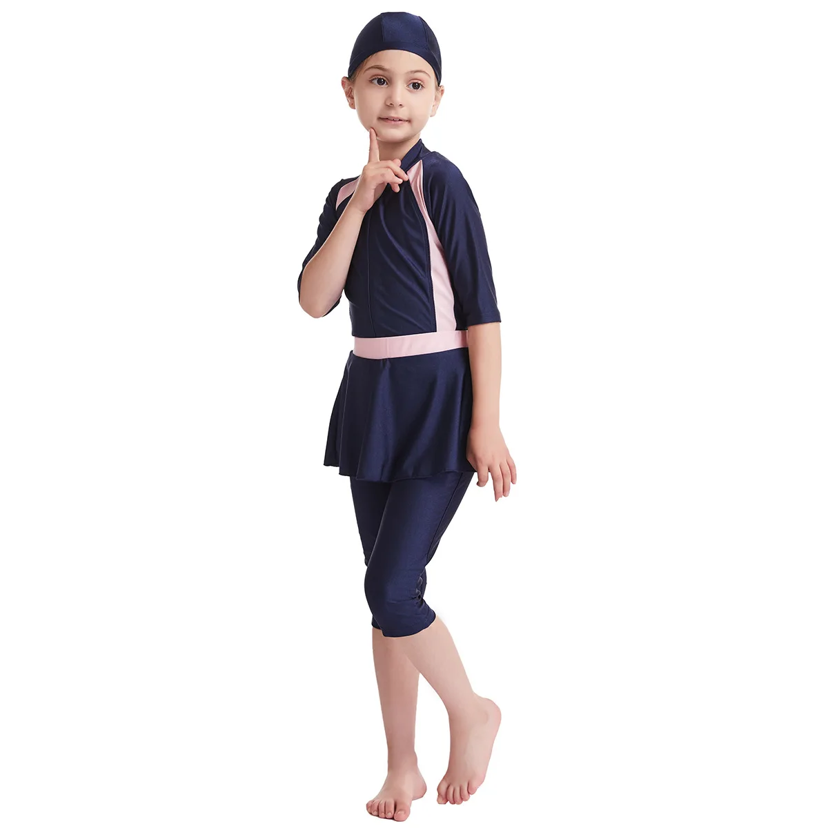 Muslim Swimwear Girl Cap Jumpsuit Skirt 3Pcs Modest Swimsuit for Girls Bath Swimming Suit Arab Islamic Baby Teens Kids Beachwear