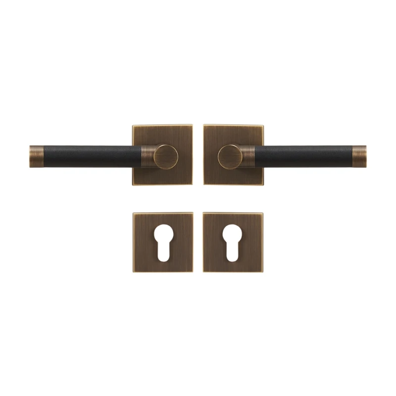 Dooroom Brass Door Lock Set Modern Replaceable Leather Interior Bedroom Bathroom Double Dummy Privacy Passage Door Lever Set