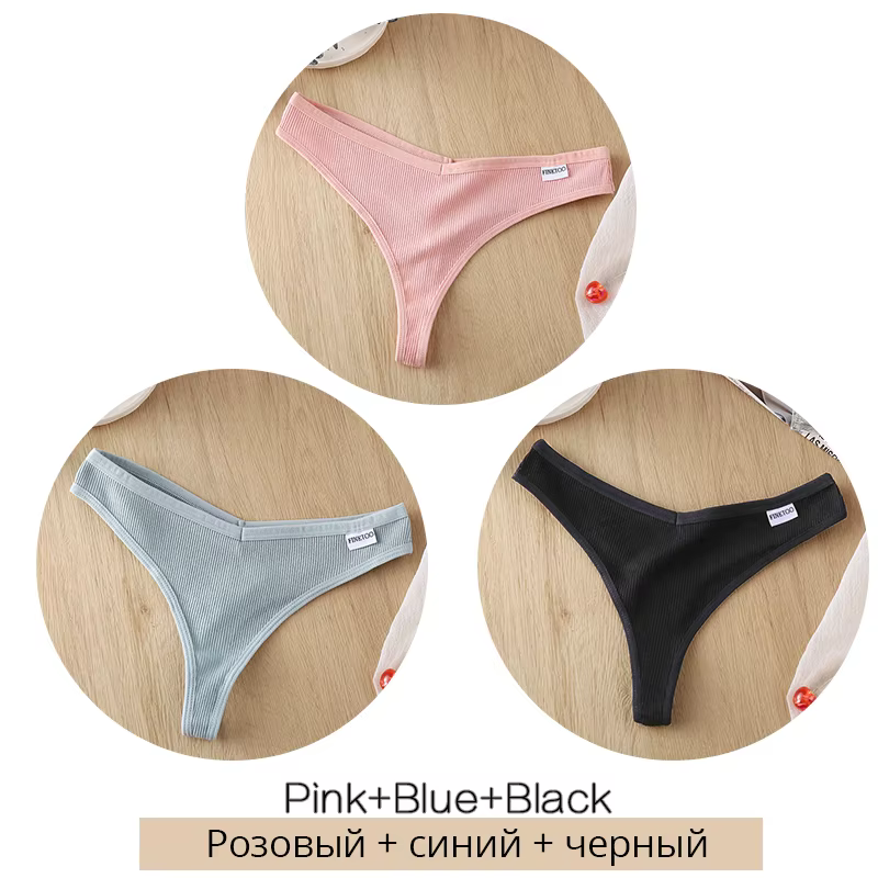 3Pcs/Set Women Cotton Thongs Panties Sexy Low Waist G-String Briefs Ladies Brazilian Lingerie Girls Breathable Intimates Bikini