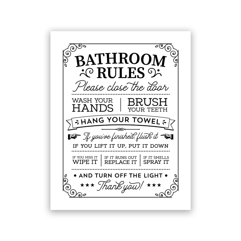 Toilet Rules Wall Art Canvas Painting Modern Funny Bathroom Rules Sign Poster Prints Toilet Humour Picture Bathroom Home Decor