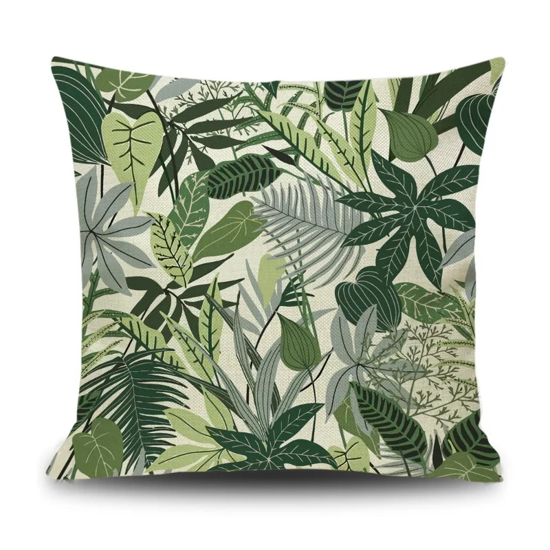 Green Plant Leaf Flower Cushion Geometric Decorative Throw Pillow Linen Pillowcase Home Decor Decoration Cushions