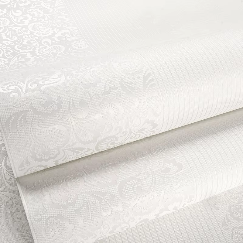 2020 New Luxury European Wallpaper 3d Embossed Damask Wall Paper Floral Living Room Bedroom Wall Mural Decal White Beige Grey