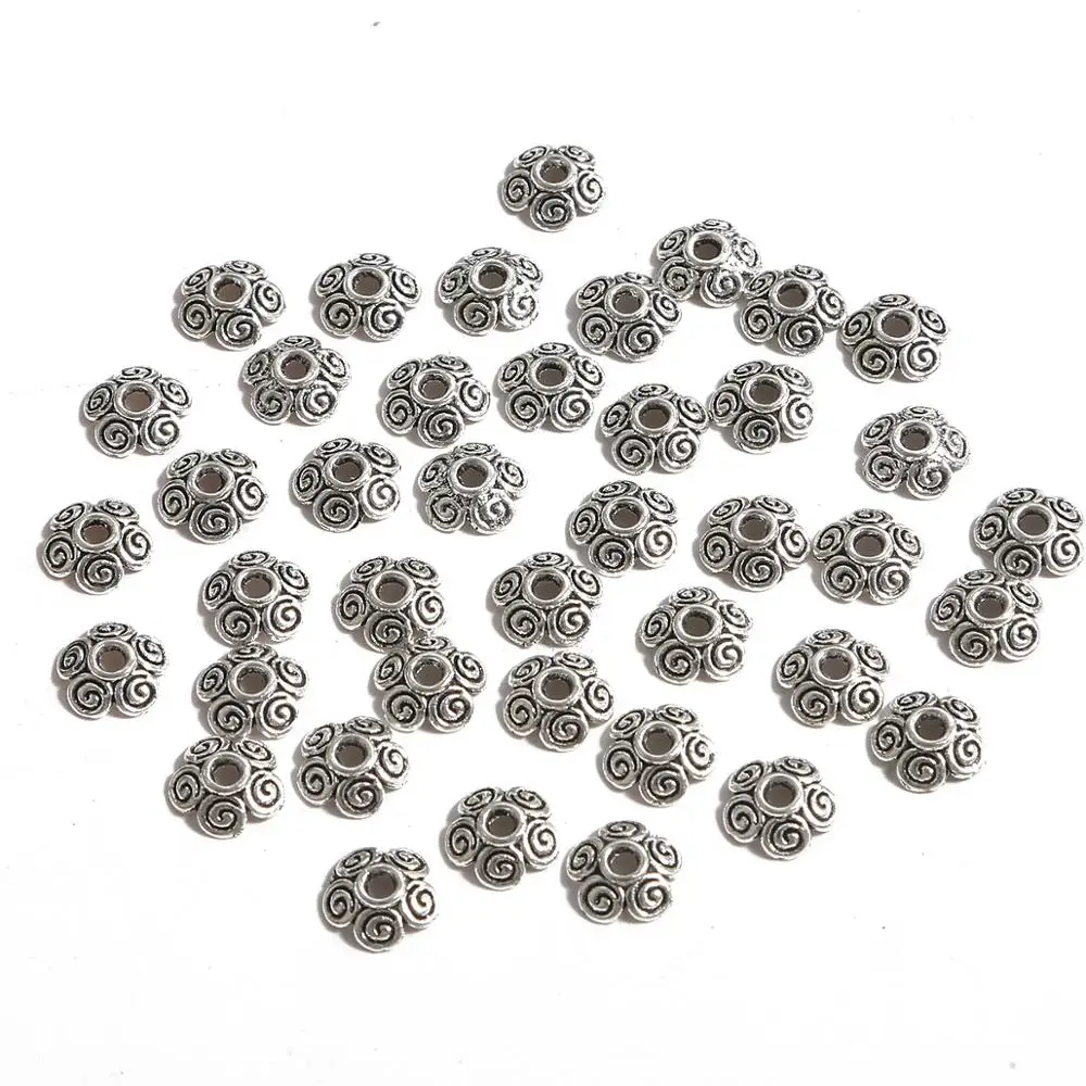 50pcs Hollow Tibetan Spacer Beads Caps  Antique Gold Sliver End Caps for Needlework DIY Fashion Jewelry Connector Accessories