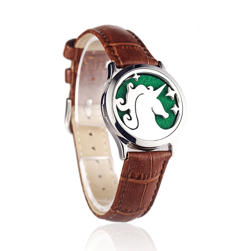 Dark Brown Genuine Leather Aroma Locket Bracelet Stainless Steel Man Woman Bangle Essential Oils Aromatherapy Locket Bracelet