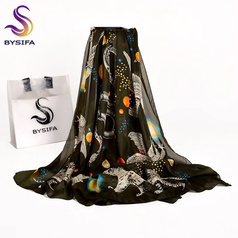 Brand Blue Ladies Long Silk Scarf Shawl 2022 Summer Fashion Beach Shawl Cover Ups Women Pure Silk Scarves Wraps Yellow Orange