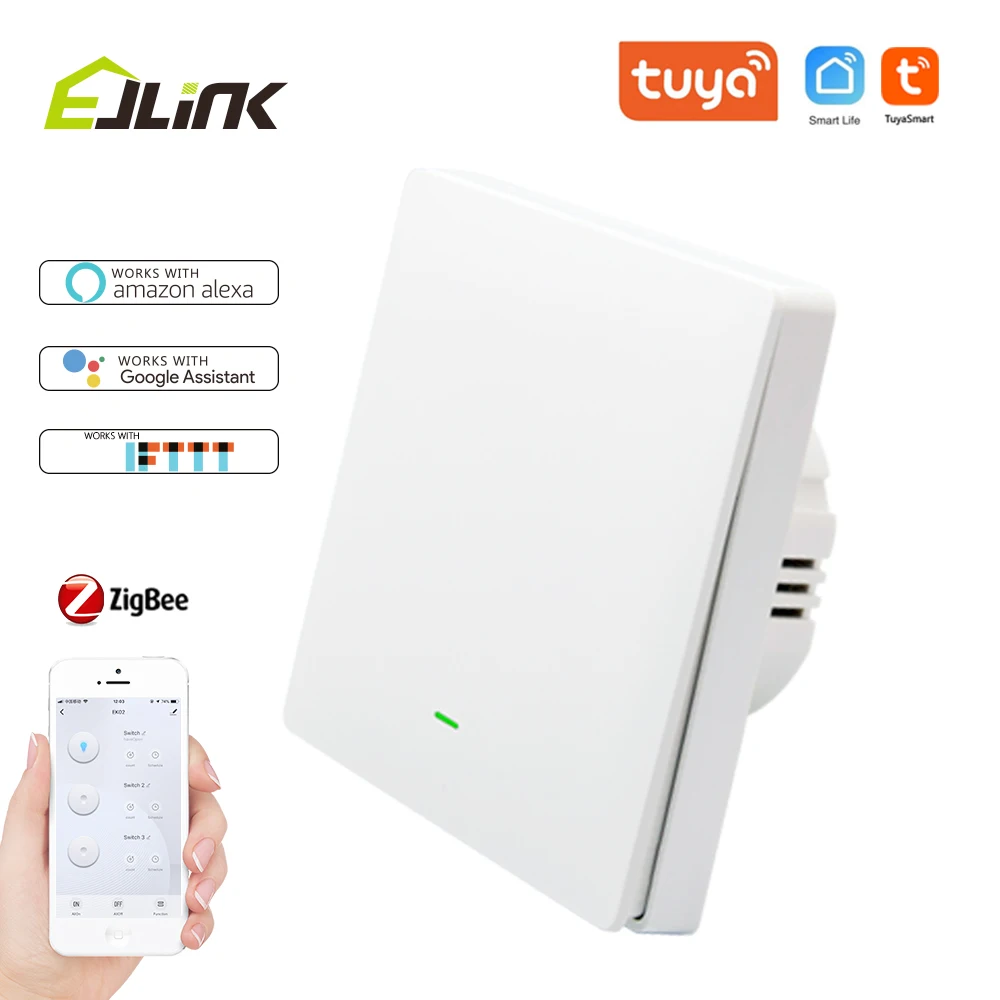 EU/UK 1 Gang Tuya Smart Zigbee Switch App Remote Control Works with Alexa Voice Switch Smart Home Automation Wall Light Switches