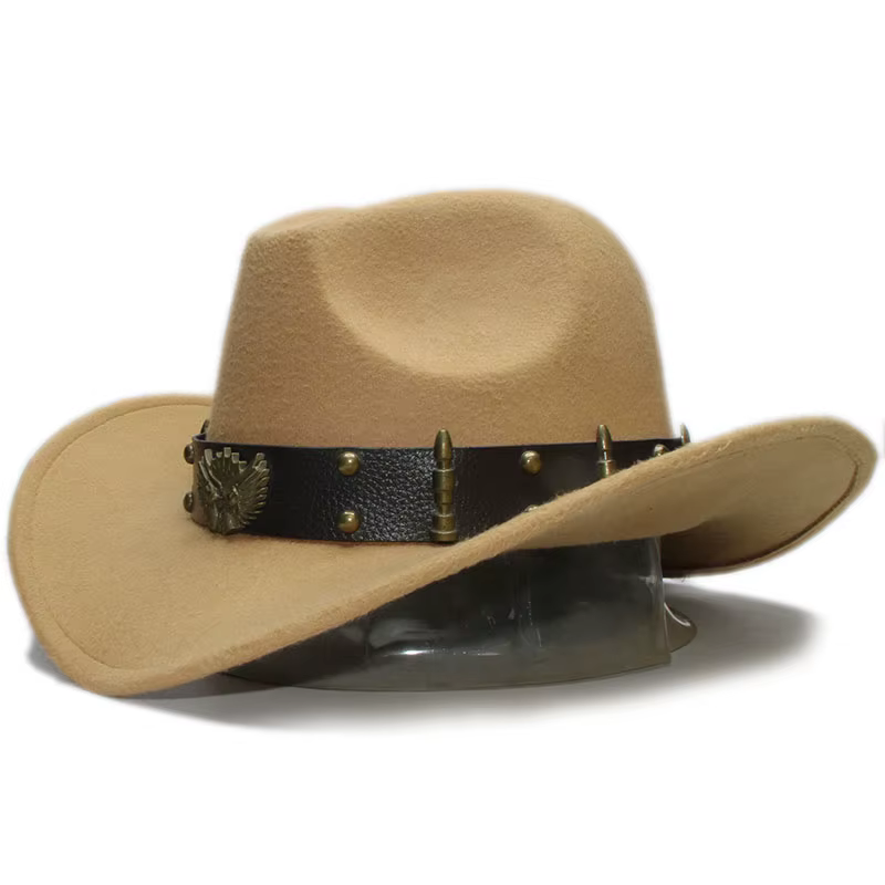 Child Kid Boy Girl Retro Two Guns Leather Band Wool Felt Wide Brim Cowboy Western Hat Cowgirl Bowler Sombrero Cap (54cm,Adjust)