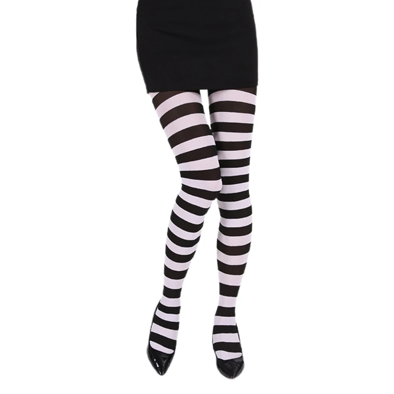 Women Girls Rainbow Multicolor Striped Tights Opaque Stockings Slim Pantyhose for Christmas Halloween Cosplay Costume