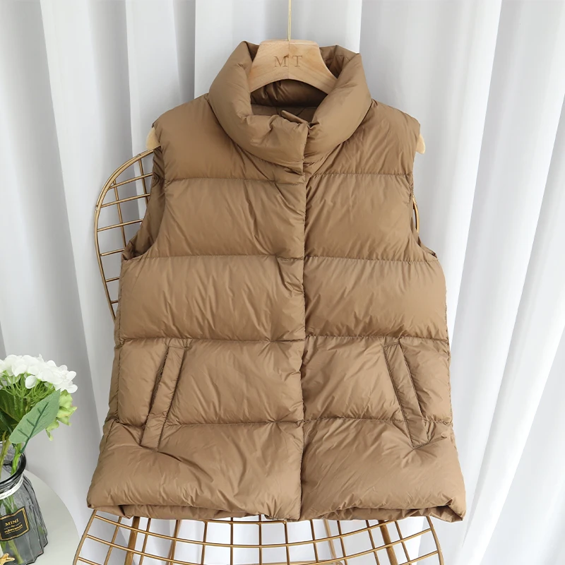Janveny Winter Autumn Women Ultra Light Down Vest Casual Slim Waistcoat 90% White Duck Down Gilet Female Puffer Jacket Plus Size