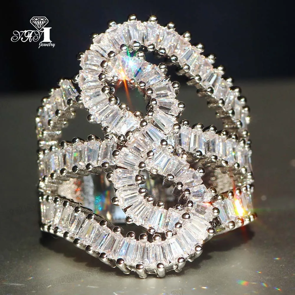 YaYI Jewelry Fashion Complex Design 100% Natural Zircon Moissanite Gemstones Silver Color Engagement Wedding Party Copper Rings