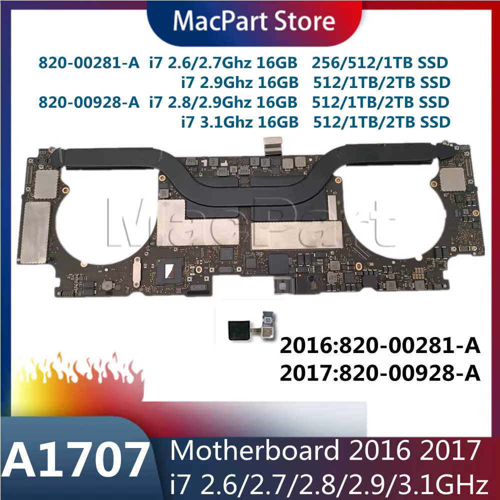 Original A1707 Motherboard With Touch ID  820-00928-A 820-00281-A for MacBook Pro 15" 2016 2017  i7 16GB  Logic Board Full Test