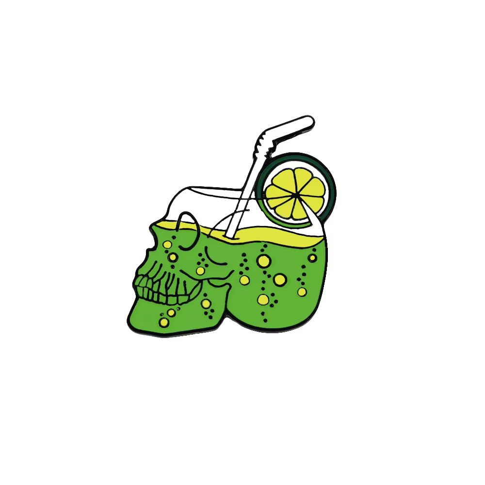 Summer Drink Lemon Juice Skull Enamel Pins Punk Skeleton Brooch Bag Clothes Lapel Pin Gothic Badge Holiday Party Jewelry Gift