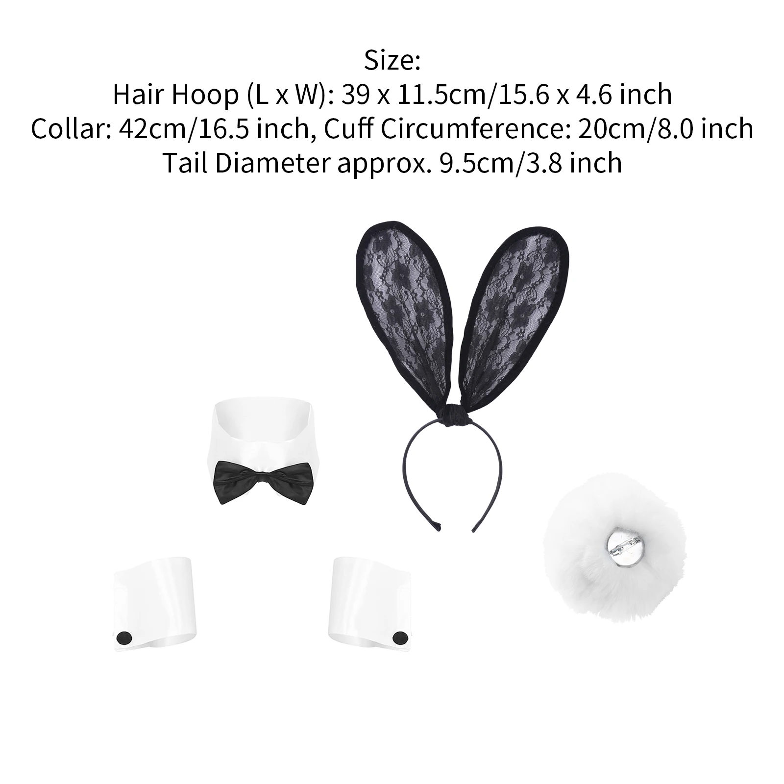 Women Bunny Accessory Set Rabbit Ear Headband Collar Bow Tie Cuffs Rabbit Tail for Halloween Christmas Costume Cosplay Party