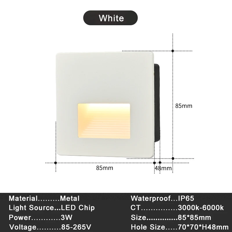 SANDIY LED Step Light Wall Lamps Embedded In Sconce with Mounting Box for Home Decor Stair Staircase Corridor Balcony Toilet 3W