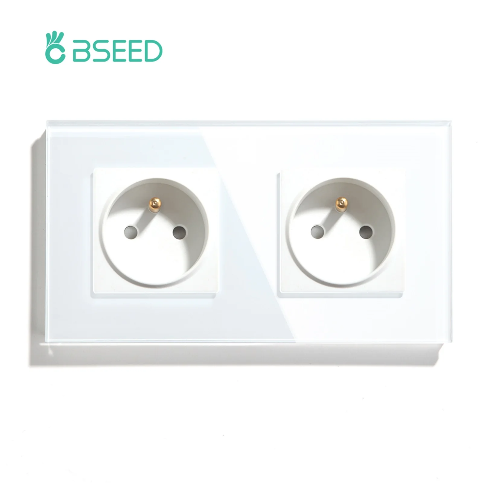 BSEED French Standard 1/2/3Gang Touch Switches 1/2/3Way For Stairs Bedroom With Wall Power Sockets Glass Panel Blue Backlight
